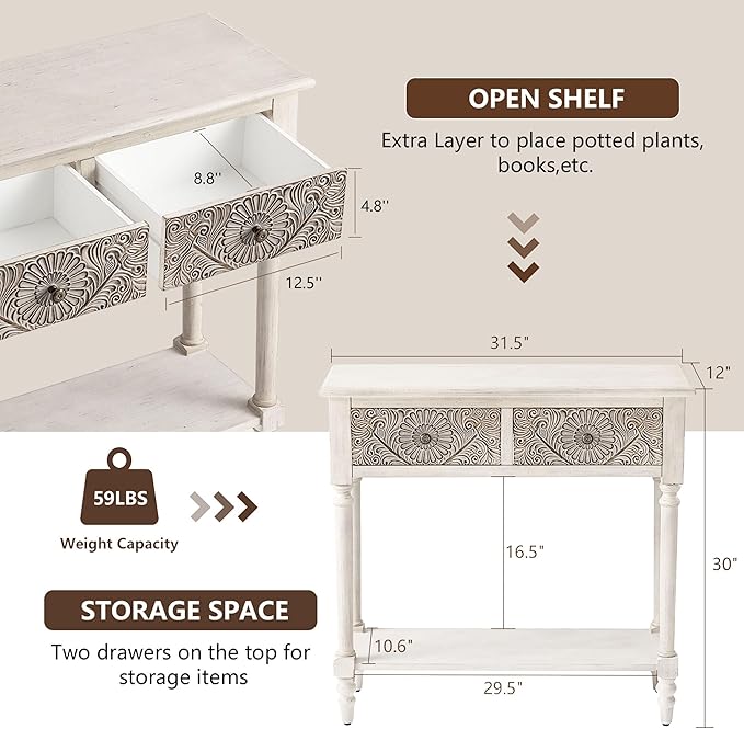COSIEST Console Table with 2 Drawers, MDF Narrow Entryway Table with Storage - Image 2