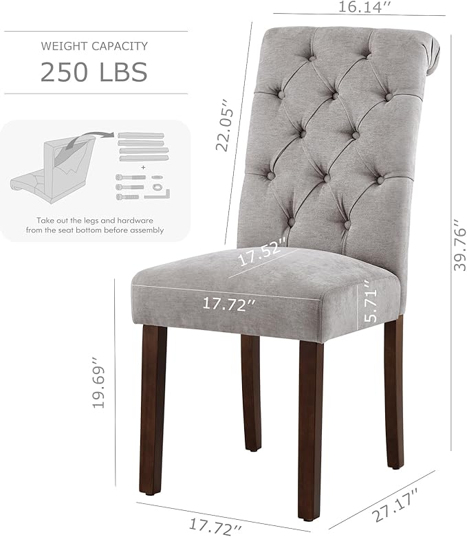 COLAMY Button Tufted Dining Chairs Set of 4, Parsons Upholstered Fabric Dining - Image 3
