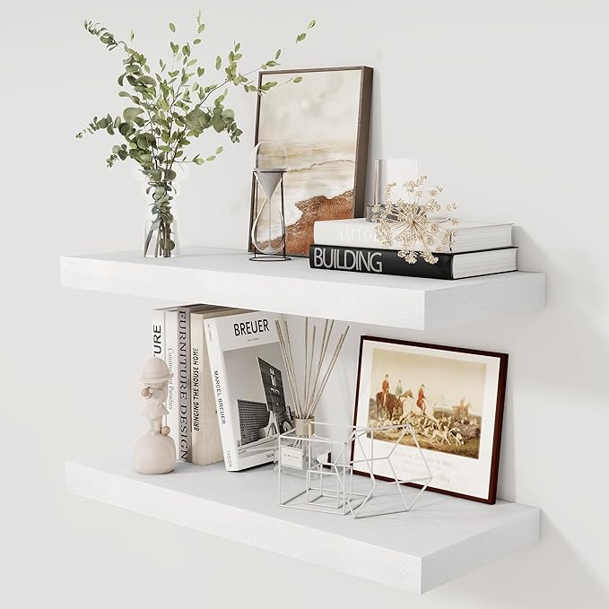 Fun Memories White Floating Shelves 30x 12 Inch, Deep Floating Shelf Wall by FunMemories