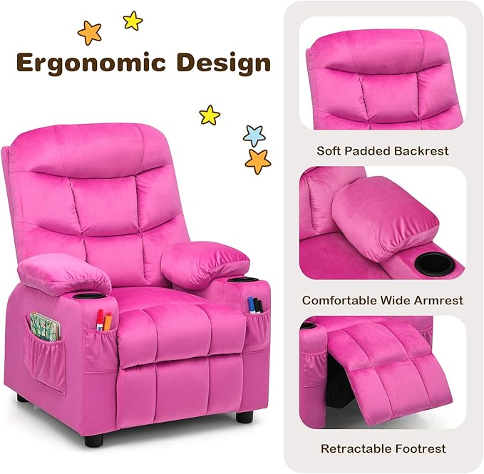Costzon Kids Velvet Recliner Chair - Image 6