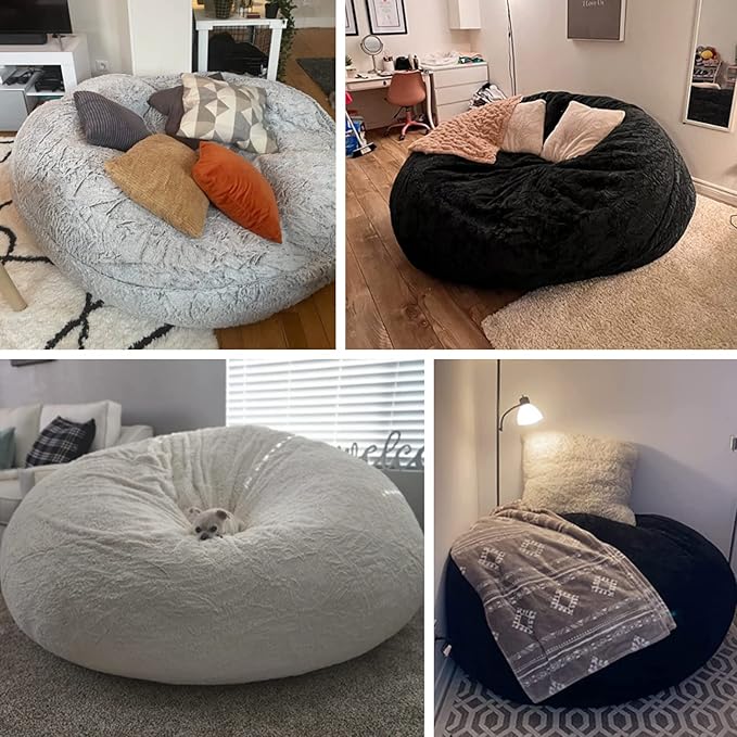 Bean Bag Chair Cover Without Filler, Big Round Soft Fluffy PV Velvet Washable - Image 7