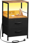 WLIVE Nightstand with Charging Station, LED Night Stand with 2 Fabric Drawers by WLIVE