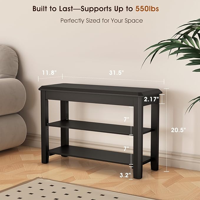 Shoe Rack Bench Seat Rubberwood 2-Tier Wooden Storage Bench 560lbs Compact - Image 2