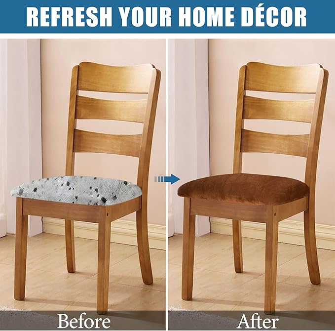 Smiry Velvet Seat Covers for Dining Room Chair Set of 6, Stretch Fit Removable - Image 5