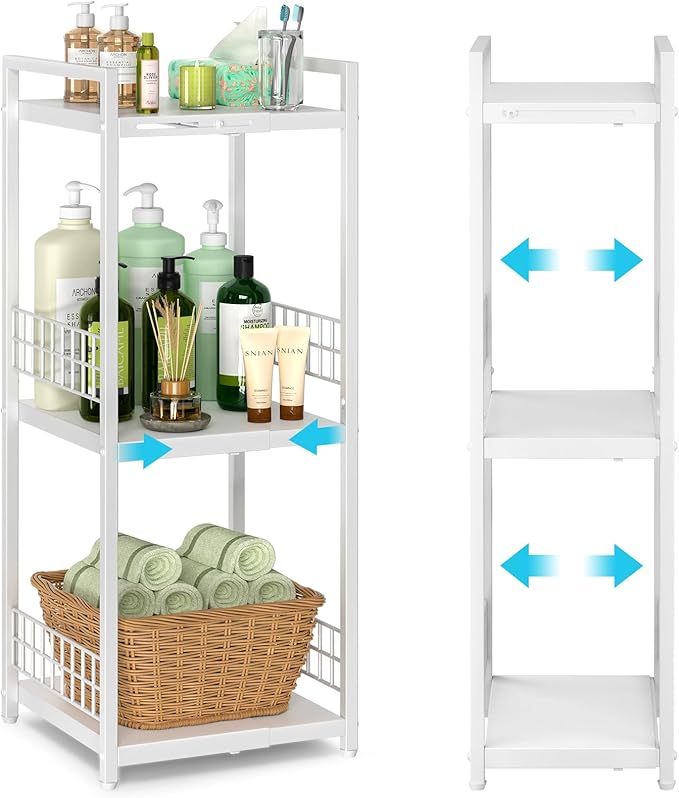 Expandable Slim Storage Shelf, 3 Tier Metal Shelving Unit by DAOUTIME
