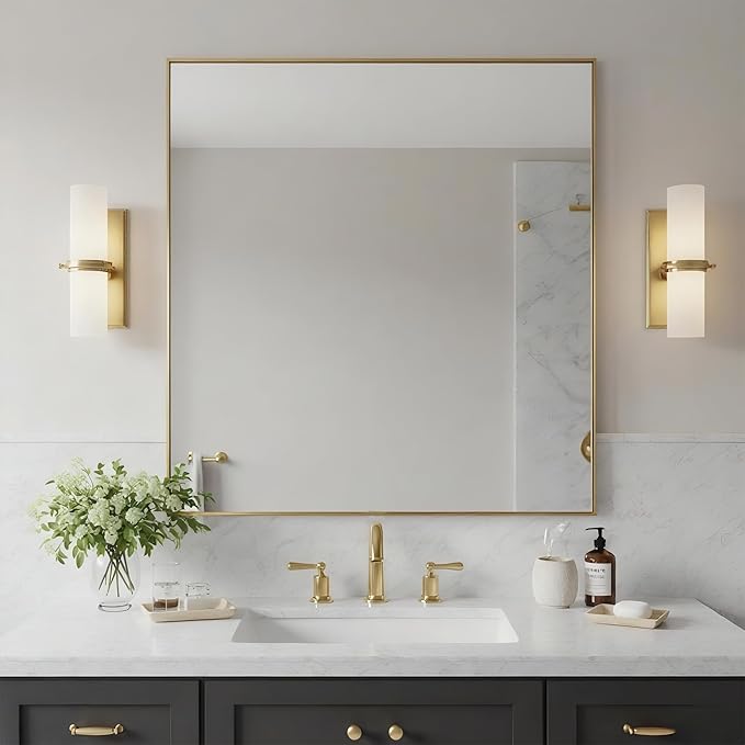 30x30 Inch Brass Bathroom Mirror - Image 2
