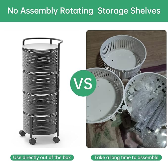 Kitchen Storage Rack No Assembly, 4-Tier Metal Storage Tower Cart Organizer on - Image 5