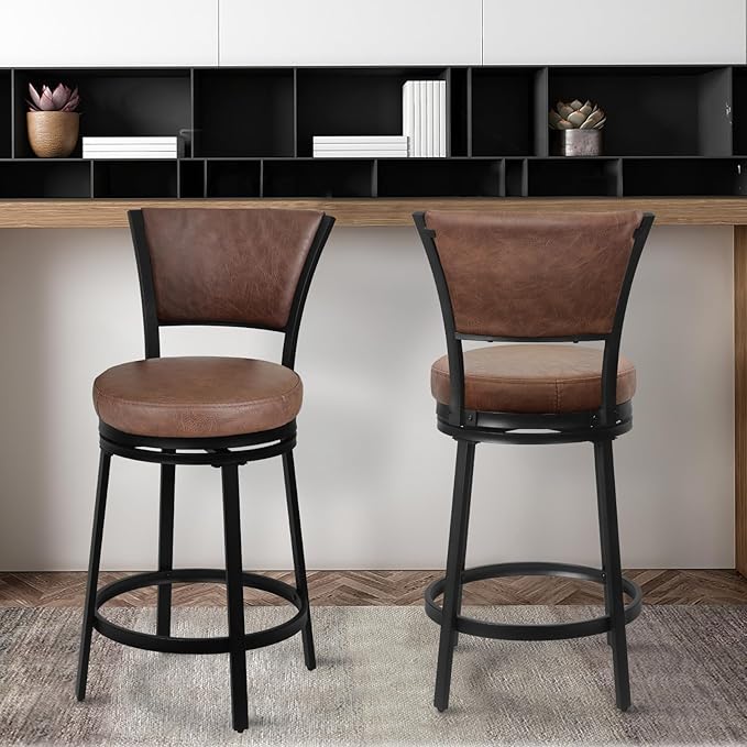 Bar Stools, Counter Height Barstools Set of 2, Modern Upholstered Counter Stools - Image 2