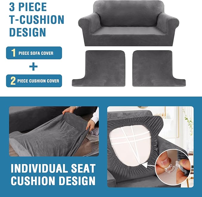 H.VERSAILTEX Sofa Cover 3 Piece T Cushion Sofa Slipcovers Thick Velvet Couch - Image 4