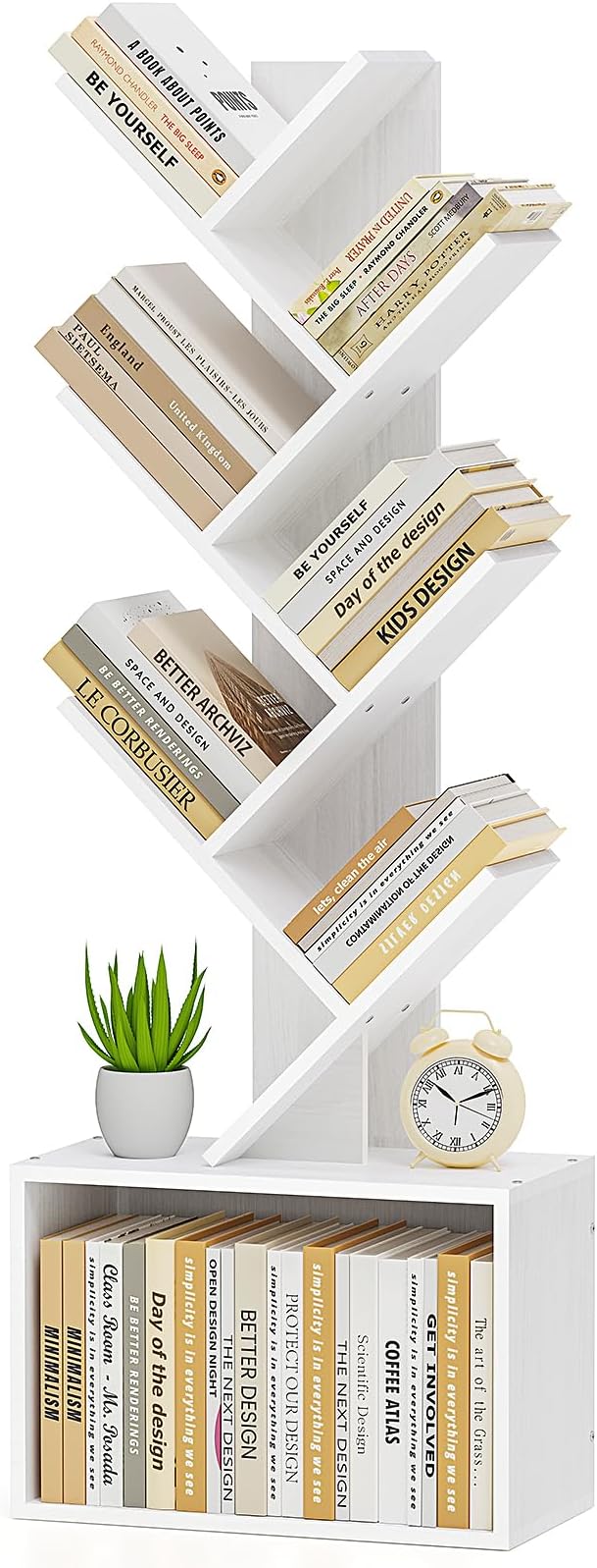 6 Tier Tree Bookshelf, Sturdy Retro Floor Standing Wood Bookcase, Storage Rack by ART-GIFTREE