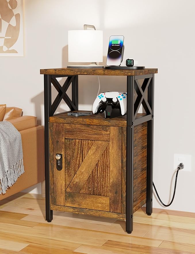 Wooden Nightstand with Lock, Bed Side Table with Drawers, Bedside Table with - Image 2