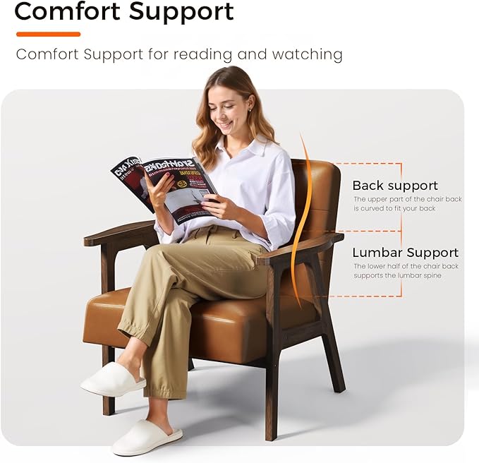 Casaottima PU Leather Accent Chair Mid Century Comfy Cozy Chair - Image 5