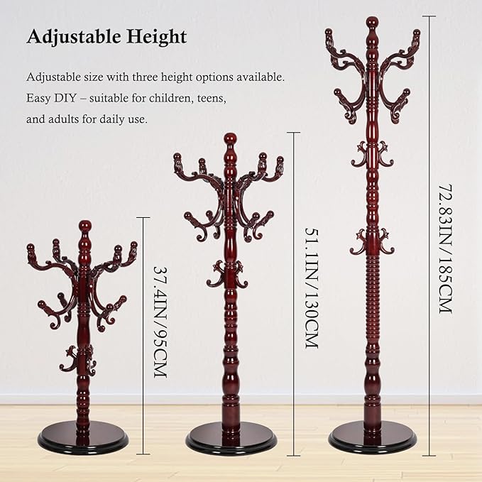 Coat Rack Stand, Solid Wooden Coat Tree - Image 6