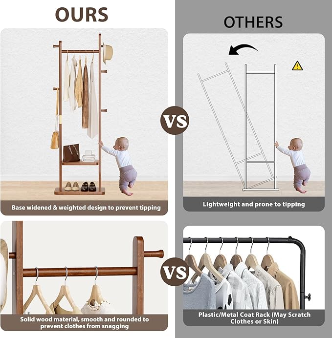 Solid Wood Coat Rack Clothes Rack, Coat Rack Freestanding - Image 5