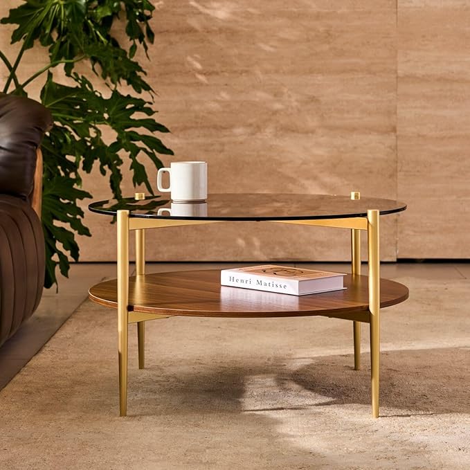 AGV LIGHTING Round Glass Coffee Table, Mid-Century Modern Coffee Table - Image 5