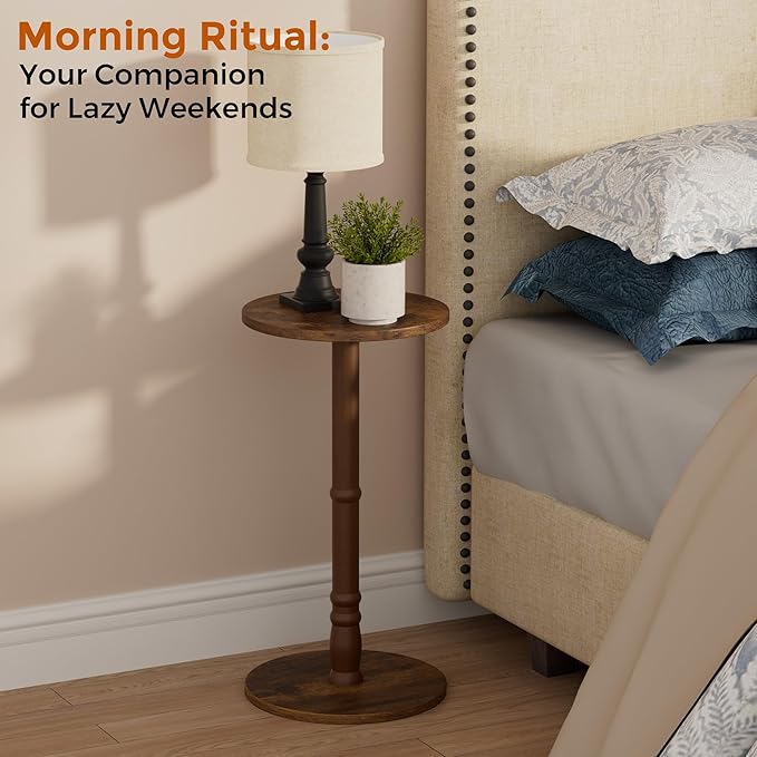 Round Side Table, Solid Wood Pillar - Image 5