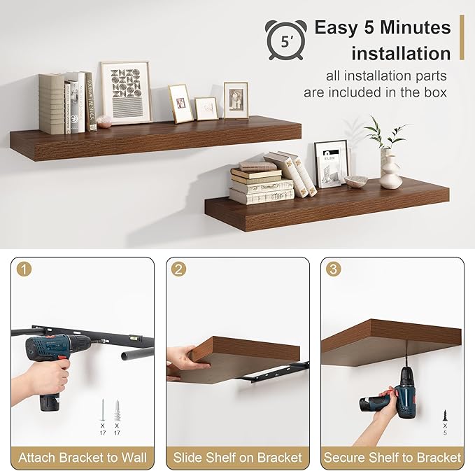 Heimlove Walnut Bathroom Shelves Floating Shelves - Image 8