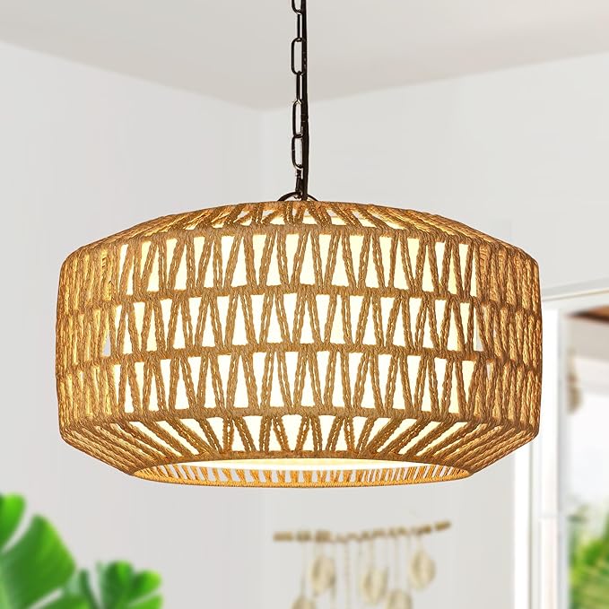 Farmhouse Chandelier Light Fixture, 5-Light Rattan Boho Chandeliers by BringBrightnesstoYourLife
