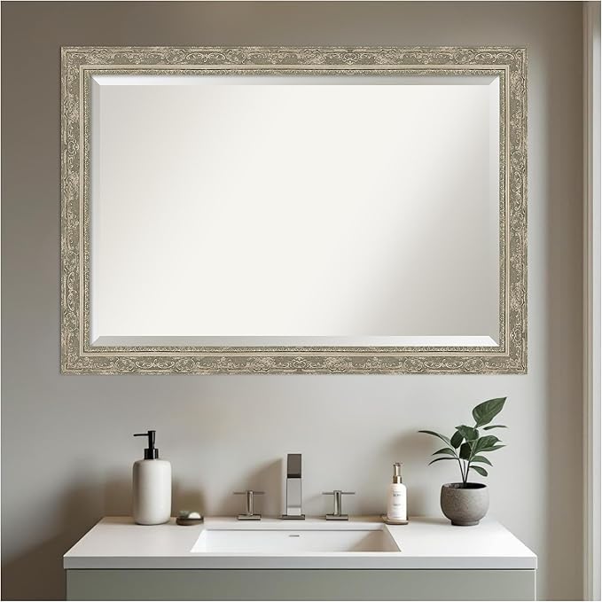 Amanti Art Bathroom Mirror for Over Sink, 29x41 Filigree Silver Rectangle - Image 6