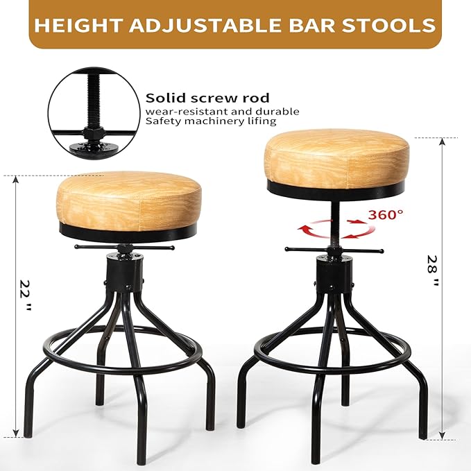 Swivel Bar Stools Adjustable Swivel Barstools Modern PU Leather 28inch Round - Image 5