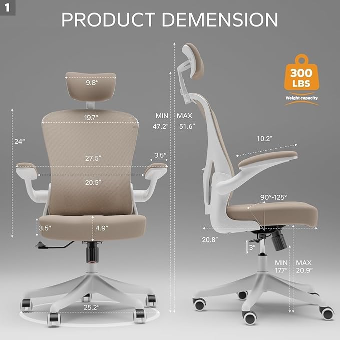 Ergonomic Office Chair with Adjustable Lumbar Support & Flip-Up Armrests - Image 2