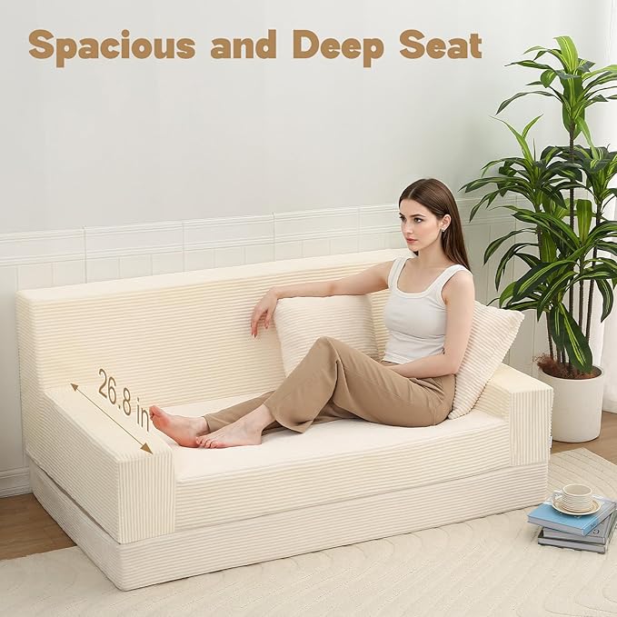 MeMoreCool Boneless Folding Sofa Bed Queen, Corduroy Convertible Sleeper Chair - Image 6
