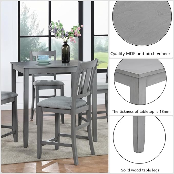 Dining Table Set for 4, Modern 5 Piece Dining Room Table Set - Image 3