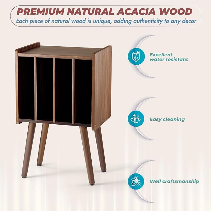 Wooden Record Player Stand, Vinyl Record Storage Holder Table - Image 2