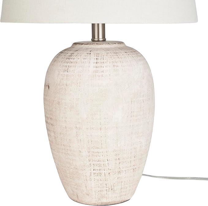 Nourison Home 23" Distressed Cream/Beige Rustic Ceramic Jar Table Lamp - Image 5