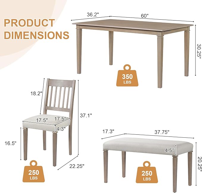 Merax 6-Piece Retro Dining Table Set, 6 Seats Wooden Rectangular Table - Image 4