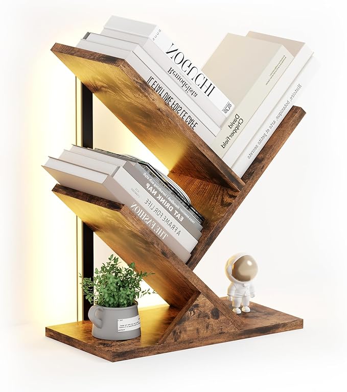 Tree Bookshelf with LED Lights, 3 Tier Floor Standing Bookcase, Classical - Image 7