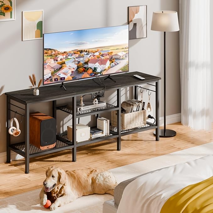 Furologee TV Stand with Power Outlets, Entertainment Center with Open Storage - Image 7