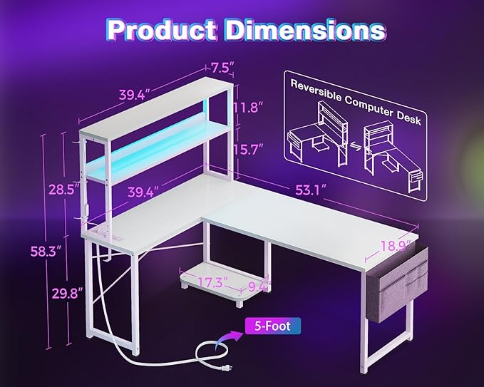 AODK L Shaped Desk Gaming Desk - Image 3
