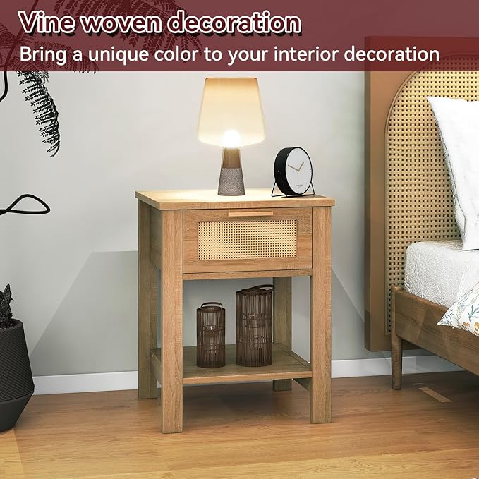 IBUYKE Rattan Nightstand Set of 2, Boho Night Stand - Image 4