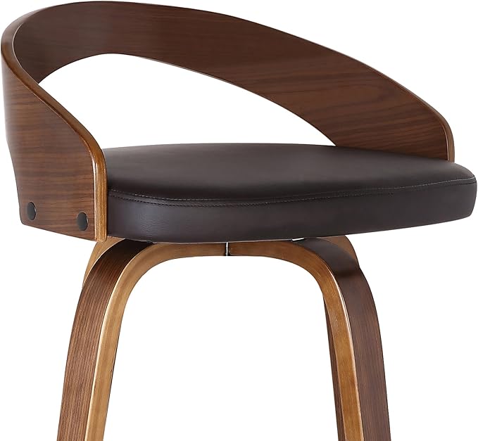 Armen Living Sonia 26" Counter Height Swivel Brown Faux Leather and Walnut Wood - Image 7
