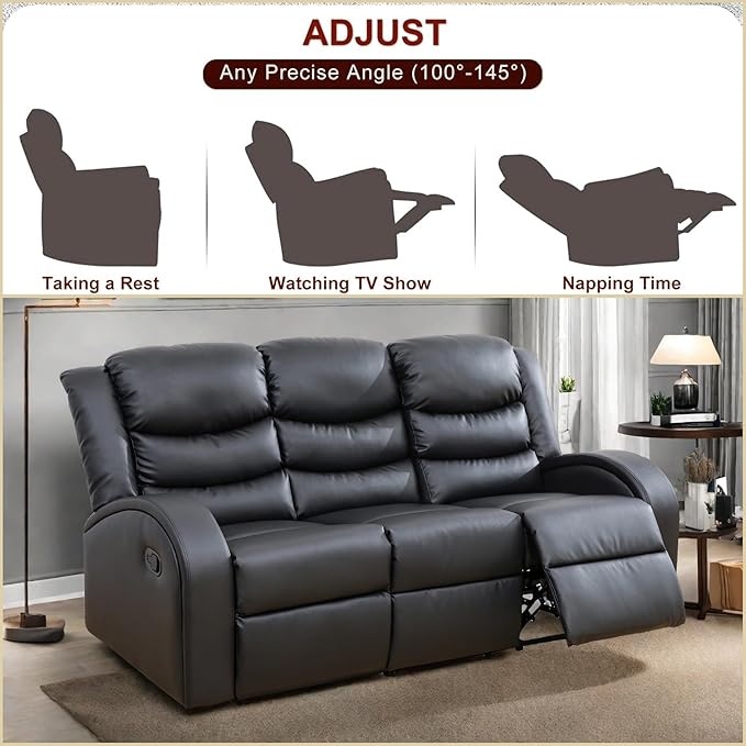 Leather Recliner Sofa Couch, 3-Seater Home Theater Seating Reclining Sofa - Image 5