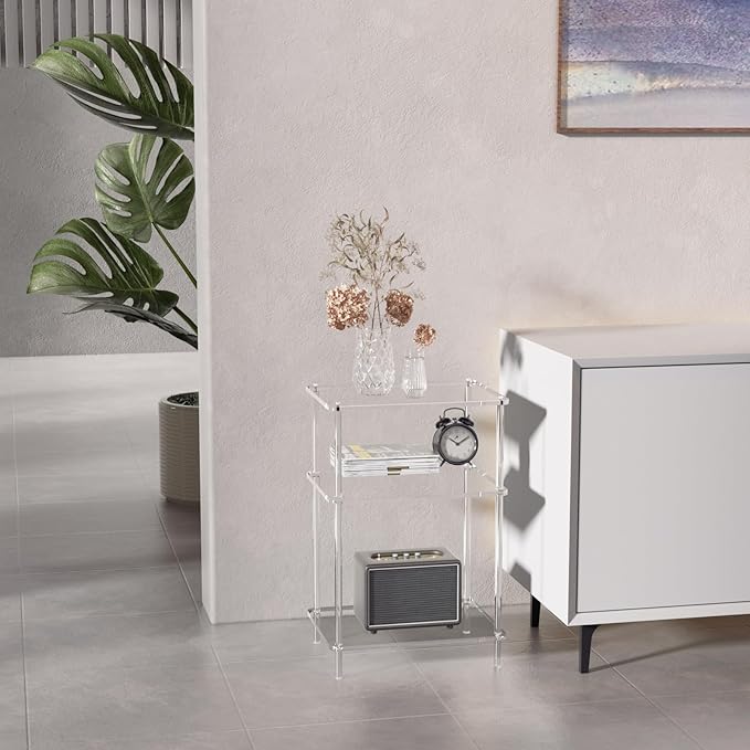 Acrylic Side Tables with 3 Shelve, Bedside Table Clear Nightstand - Image 6