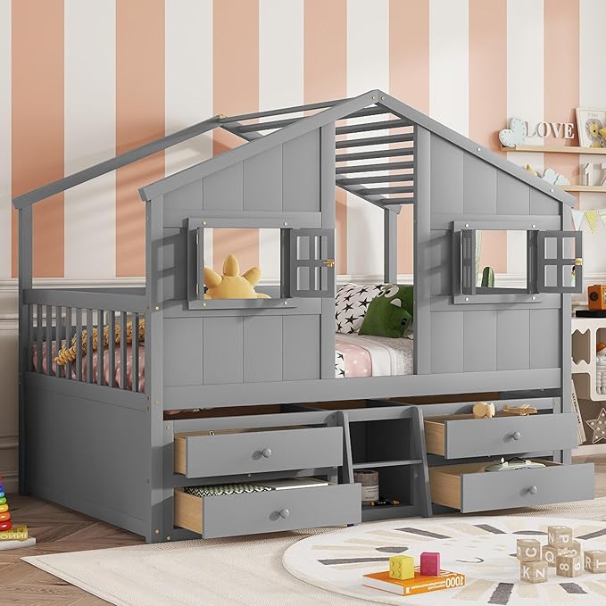 KEIKI Full Size Wooden House-Shaped Loft Bed - Image 4