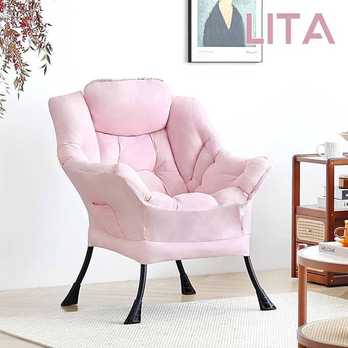 LITA Lazy Chair with Ottoman, Modern Accent Leisure Upholstered Sofa, - Image 2