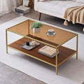 Glass Coffee Table for Living Room and Bedroom, 2-Tier Mid-Century Modern Table by LumFurn