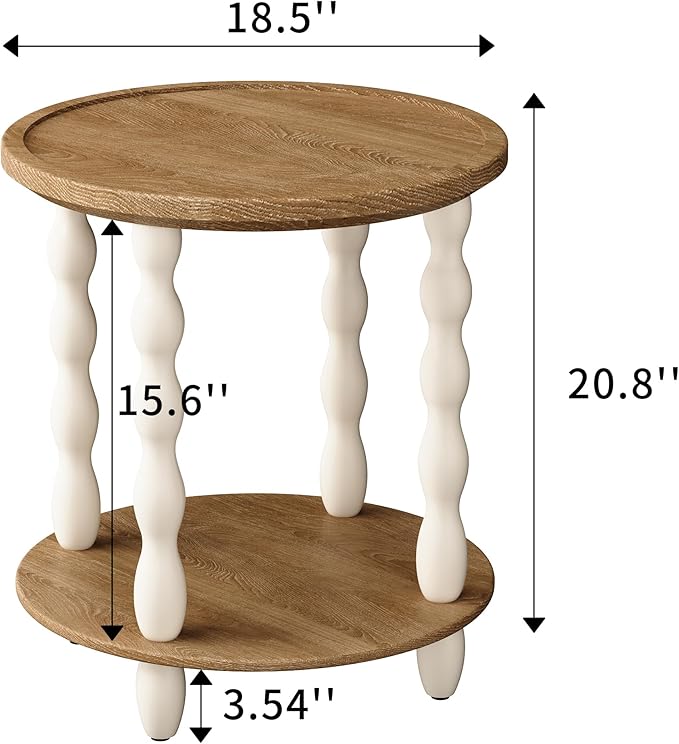 Round End Table, 2-Tier Farmhouse End Table, 18.5'' Handcrafted Weathered Look - Image 2