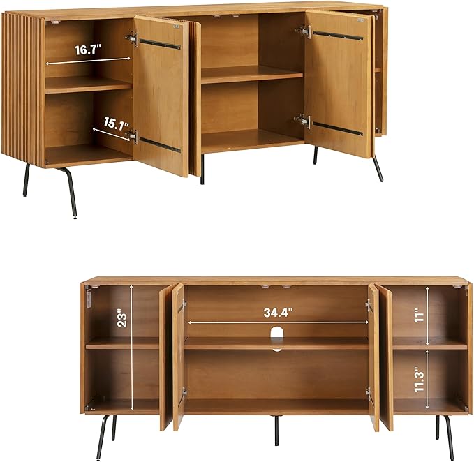 NTC Veil Modern Sideboard with 4 Doors, Buffet Cabinet with Vertical Groove - Image 3