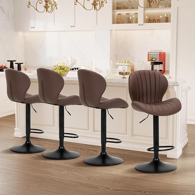 COLAMY Bar Stools Set of 4, Modern Swivel Bar Chairs, Adjustable Faux Leather by COLAMYINC