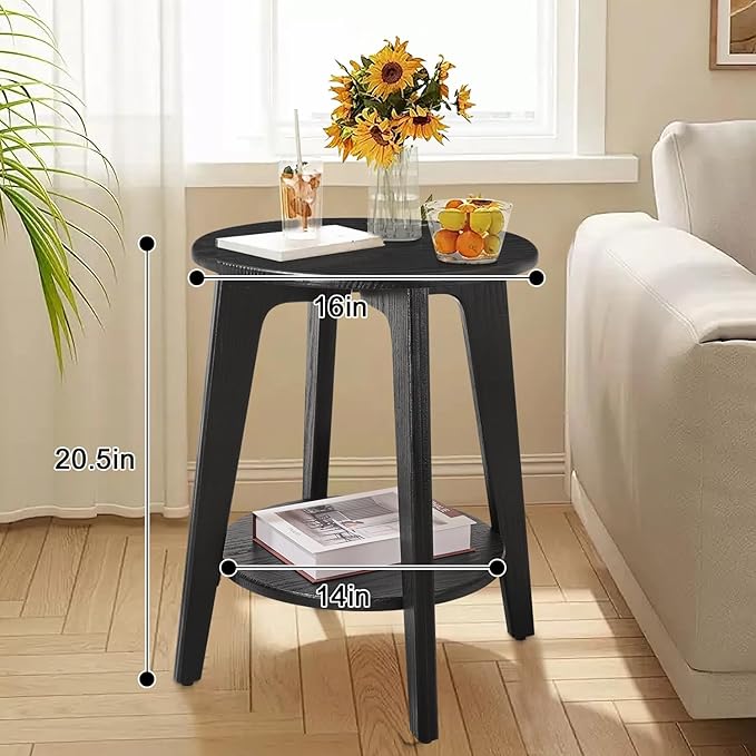 Side End Table Round Black Beside Table Sofa Table Nightstand Modern End Table - Image 3