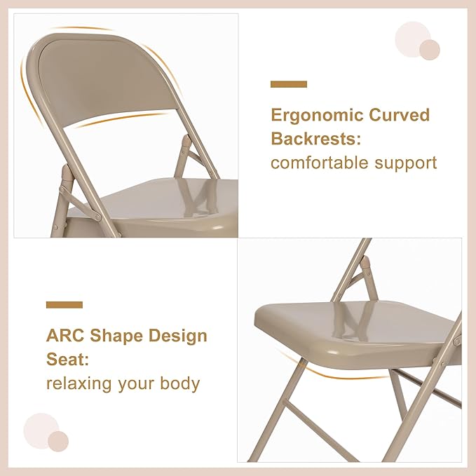 VECELO Metal Folding Chairs 4 Pack, Double Hinged Steel Frame Easy - Image 7