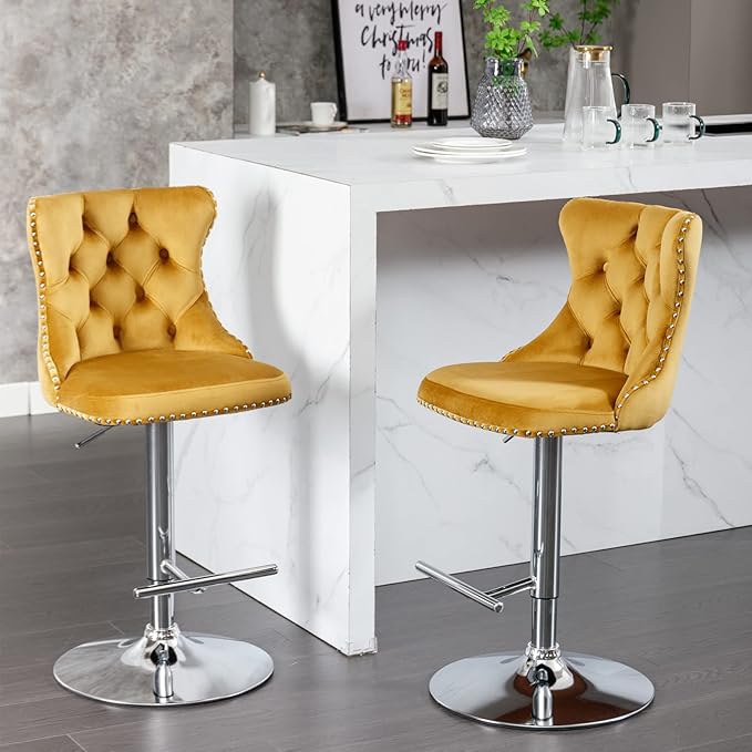 PacknWood Acosure Swivel Velvet Bar Stools Adjusatble Seat Height from 25-33" - Image 3