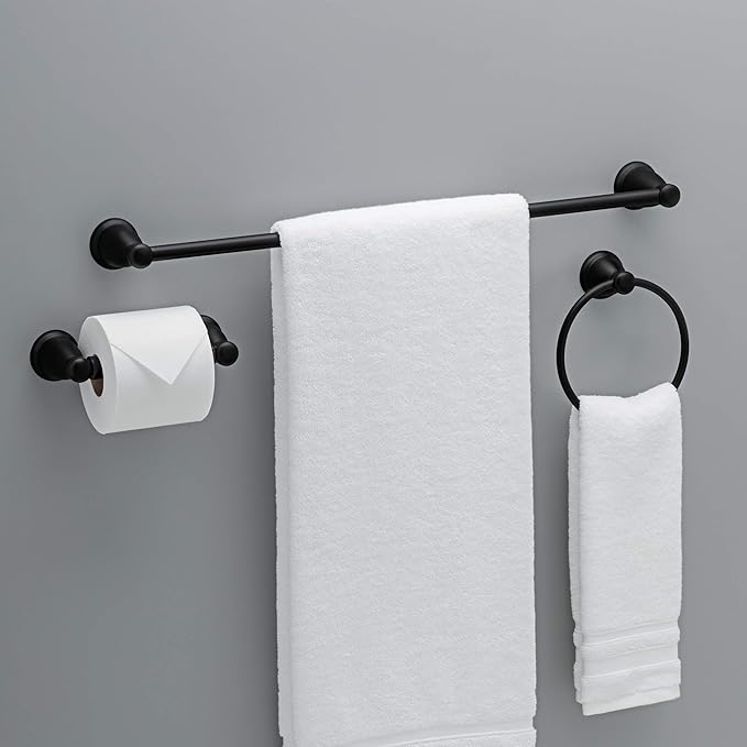 Franklin Brass Kinla 3-Piece Bathroom Set Matte Black 24" Towel Bar Rack - Image 9