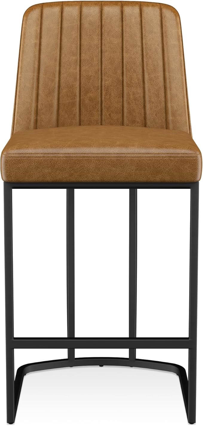 Bar Stools Set of 6, Faux Leather Counter Height Barstools, Upholstered Kitchen - Image 5