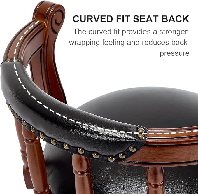 Cow top Leather Wooden Bar Stools, 360 Degree Swivel Bar Height Chair - Image 4