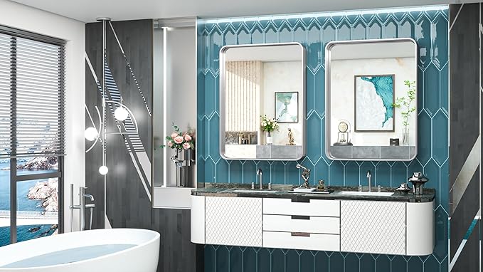 TokeShimi 28x36 Inch Brushed Silver Bathroom Vainty Mirror - Image 2